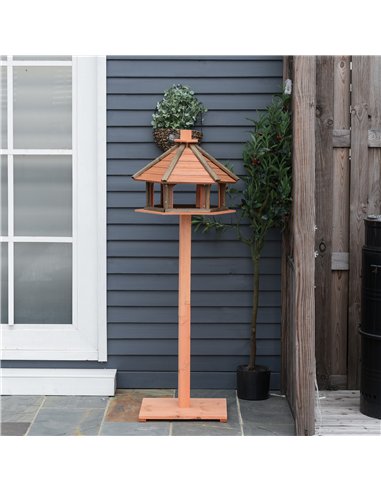 PawHut Wooden Bird Table Bird Feeding Station Playstand with Roof 130Hcm for Outdoor Brown