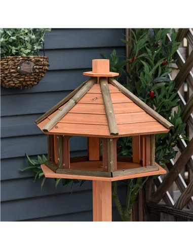 PawHut Wooden Bird Table Bird Feeding Station Playstand with Roof 130Hcm for Outdoor Brown