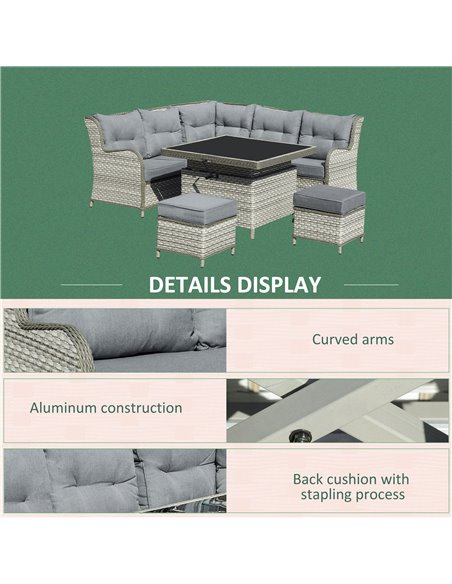 Outsunny 5-Seater Patio PE Rattan Garden Sofa Set, Wicker Sectional Conversation Aluminum Frame Furniture w/ Cushion, Grey - pic 15785 | FastDaddyshop