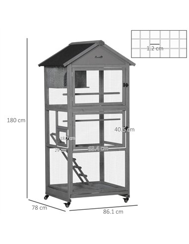 PawHut Bird Cage budgie cage Wooden Outdoor Aviary with Wheels  for Canary Finch with Asphalt Roof Perch Nest Ladder Slide-out T