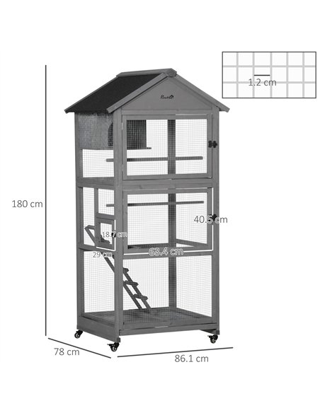 PawHut Bird Cage budgie cage Wooden Outdoor Aviary with Wheels  for Canary Finch with Asphalt Roof Perch Nest Ladder Slide-out T - pic 157850 | FastDaddyshop