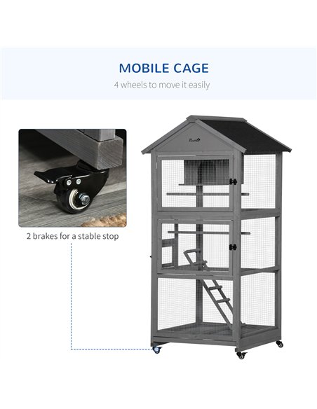 PawHut Bird Cage budgie cage Wooden Outdoor Aviary with Wheels  for Canary Finch with Asphalt Roof Perch Nest Ladder Slide-out T - pic 157851 | FastDaddyshop