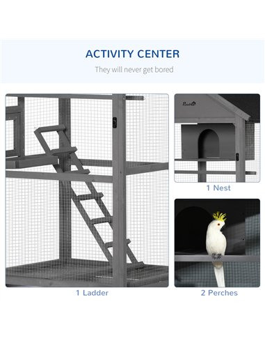 PawHut Bird Cage budgie cage Wooden Outdoor Aviary with Wheels  for Canary Finch with Asphalt Roof Perch Nest Ladder Slide-out T