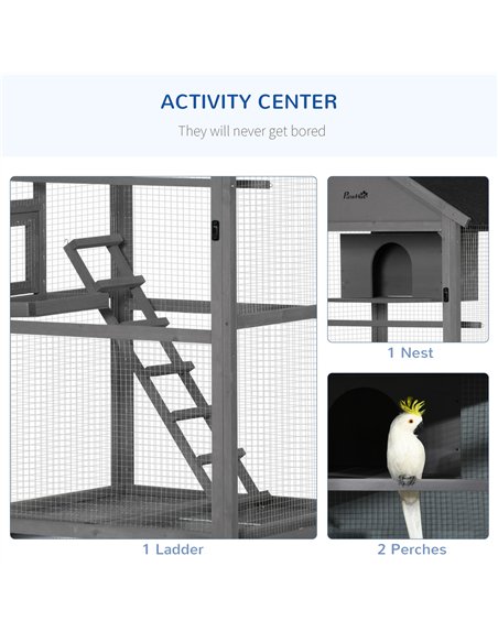 PawHut Bird Cage budgie cage Wooden Outdoor Aviary with Wheels  for Canary Finch with Asphalt Roof Perch Nest Ladder Slide-out T - pic 157854 | FastDaddyshop