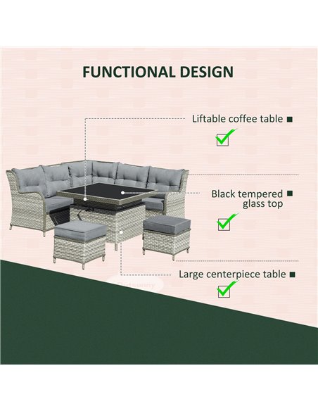 Outsunny 5-Seater Patio PE Rattan Garden Sofa Set, Wicker Sectional Conversation Aluminum Frame Furniture w/ Cushion, Grey - pic 15786 | FastDaddyshop