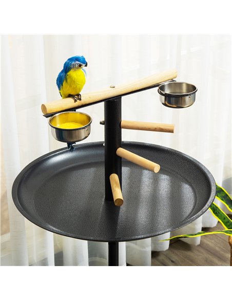 PawHut Metal Bird Table Play Stand, Bird Feeder Station Parrot Perch with Four Wheels Feeding Bowls Round Tray - pic 157863 | FastDaddyshop
