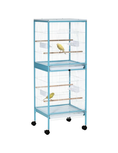 PawHut Bird Cage Budgie Cage 2 In 1 Large Aviary with Wheels Removable Trays for Finch Canaries Cockatiels Light Blue - pic 157866 | FastDaddyshop