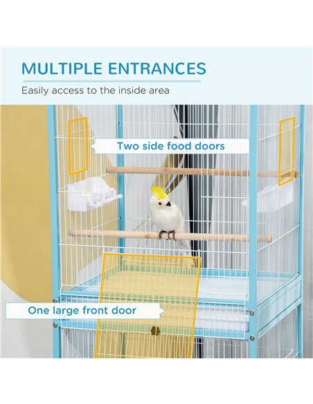 PawHut Bird Cage Budgie Cage 2 In 1 Large Aviary with Wheels Removable Trays for Finch Canaries Cockatiels Light Blue - pic 157870 | FastDaddyshop