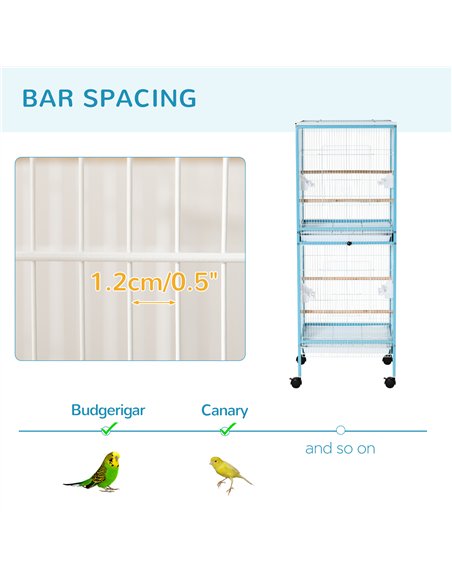 PawHut Bird Cage Budgie Cage 2 In 1 Large Aviary with Wheels Removable Trays for Finch Canaries Cockatiels Light Blue - pic 157872 | FastDaddyshop