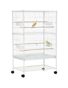 PawHut Large Bird Cage Budgie Cage for Finch Canaries Parakeet with Rolling Stand, Slide-out Tray, Storage Shelf, Food Container