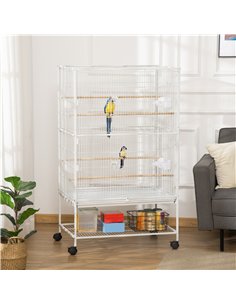 PawHut Large Bird Cage Budgie Cage for Finch Canaries Parakeet with Rolling Stand, Slide-out Tray, Storage Shelf, Food Container 2