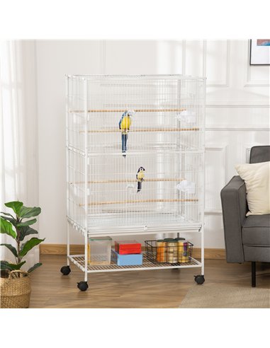 PawHut Large Bird Cage Budgie Cage for Finch Canaries Parakeet with Rolling Stand, Slide-out Tray, Storage Shelf, Food Container