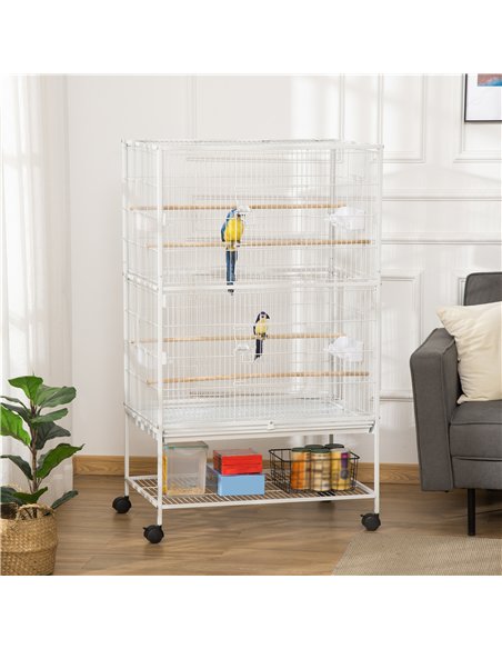 PawHut Large Bird Cage Budgie Cage for Finch Canaries Parakeet with Rolling Stand, Slide-out Tray, Storage Shelf, Food Container - pic 157876 | FastDaddyshop