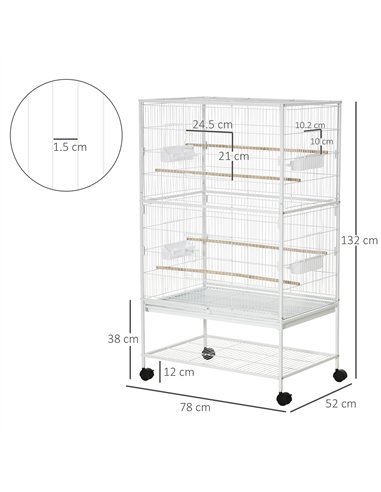PawHut Large Bird Cage Budgie Cage for Finch Canaries Parakeet with Rolling Stand, Slide-out Tray, Storage Shelf, Food Container