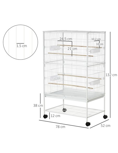 PawHut Large Bird Cage Budgie Cage for Finch Canaries Parakeet with Rolling Stand, Slide-out Tray, Storage Shelf, Food Container - pic 157877 | FastDaddyshop