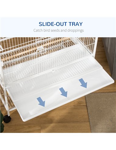 PawHut Large Bird Cage Budgie Cage for Finch Canaries Parakeet with Rolling Stand, Slide-out Tray, Storage Shelf, Food Container