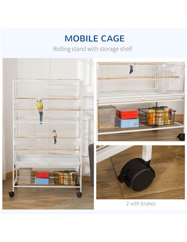 PawHut Large Bird Cage Budgie Cage for Finch Canaries Parakeet with Rolling Stand, Slide-out Tray, Storage Shelf, Food Container