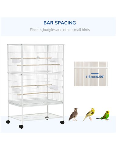 PawHut Large Bird Cage Budgie Cage for Finch Canaries Parakeet with Rolling Stand, Slide-out Tray, Storage Shelf, Food Container