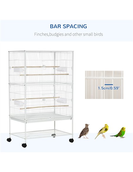 PawHut Large Bird Cage Budgie Cage for Finch Canaries Parakeet with Rolling Stand, Slide-out Tray, Storage Shelf, Food Container - pic 157880 | FastDaddyshop