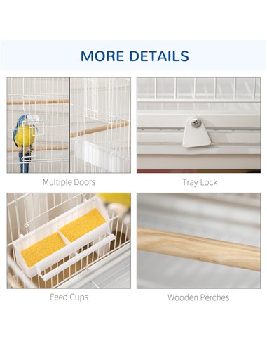 PawHut Large Bird Cage Budgie Cage for Finch Canaries Parakeet with Rolling Stand, Slide-out Tray, Storage Shelf, Food Container