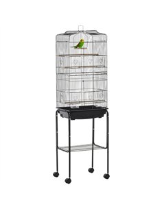 PawHut Bird Cage Budgie Cages for Finch Canary Parakeet with Stand Wheels Slide-out Tray Accessories Storage Shelf, Black 46.5 x