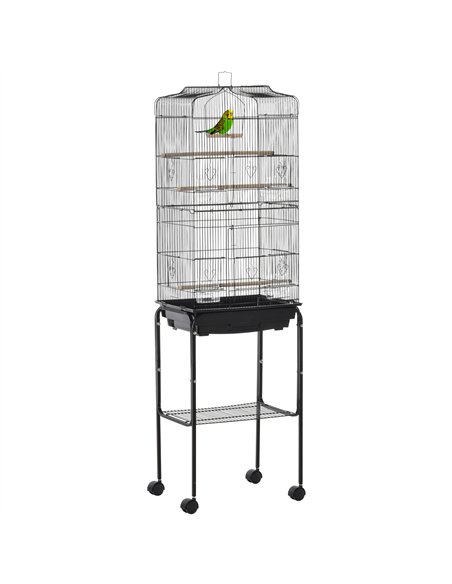 PawHut Bird Cage Budgie Cages for Finch Canary Parakeet with Stand Wheels Slide-out Tray Accessories Storage Shelf, Black 46.5 x - pic 157884 | FastDaddyshop