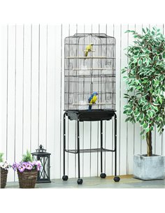 PawHut Bird Cage Budgie Cages for Finch Canary Parakeet with Stand Wheels Slide-out Tray Accessories Storage Shelf, Black 46.5 x 2