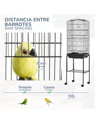 PawHut Bird Cage Budgie Cages for Finch Canary Parakeet with Stand Wheels Slide-out Tray Accessories Storage Shelf, Black 46.5 x
