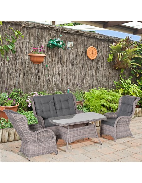 Outsunny Garden PE Rattan Dining Sofa Set with High Back Chairs, Coffee Table, Mixed Grey - pic 15789 | FastDaddyshop