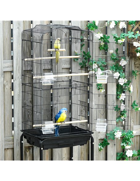PawHut Bird Cage Budgie Cages for Finch Canary Parakeet with Stand Wheels Slide-out Tray Accessories Storage Shelf, Black 46.5 x - pic 157892 | FastDaddyshop
