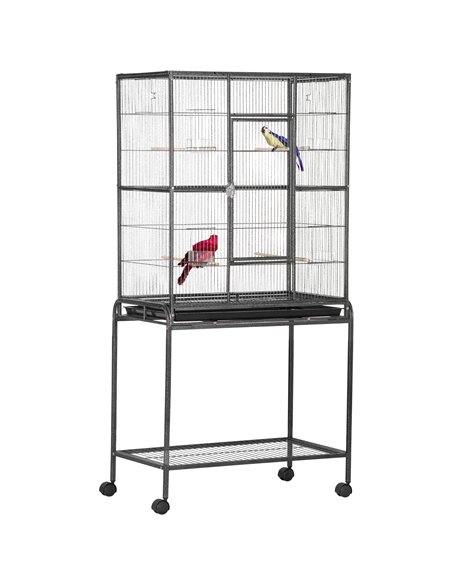 PawHut Large Bird Cage Budgie Cage with Stand, Storage Shelf, Wood Perch for Parrot Canary Parakeet Cockatiels, 81 x 48 x 162.5  - pic 157893 | FastDaddyshop