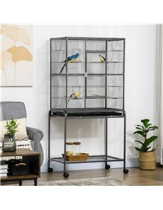 PawHut Large Bird Cage Budgie Cage with Stand, Storage Shelf, Wood Perch for Parrot Canary Parakeet Cockatiels, 81 x 48 x 162.5  2