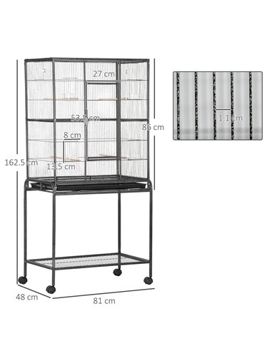 PawHut Large Bird Cage Budgie Cage with Stand, Storage Shelf, Wood Perch for Parrot Canary Parakeet Cockatiels, 81 x 48 x 162.5 