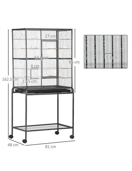 PawHut Large Bird Cage Budgie Cage with Stand, Storage Shelf, Wood Perch for Parrot Canary Parakeet Cockatiels, 81 x 48 x 162.5  - pic 157895 | FastDaddyshop