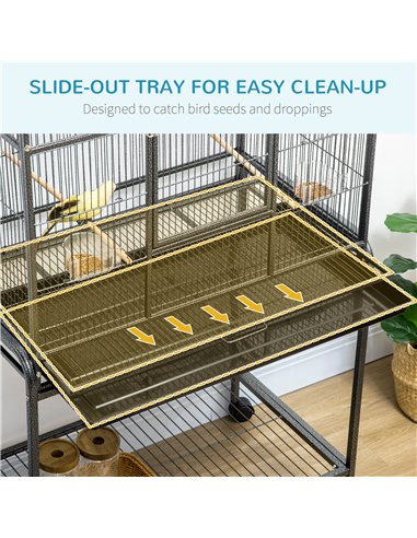 PawHut Large Bird Cage Budgie Cage with Stand, Storage Shelf, Wood Perch for Parrot Canary Parakeet Cockatiels, 81 x 48 x 162.5 