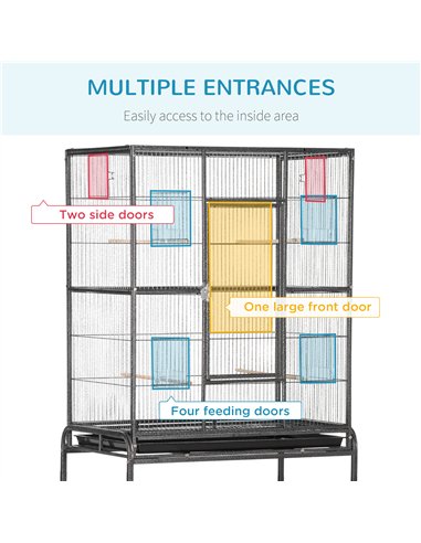 PawHut Large Bird Cage Budgie Cage with Stand, Storage Shelf, Wood Perch for Parrot Canary Parakeet Cockatiels, 81 x 48 x 162.5 