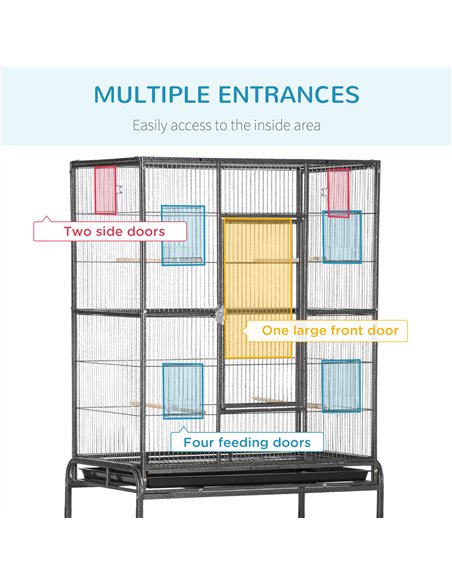 PawHut Large Bird Cage Budgie Cage with Stand, Storage Shelf, Wood Perch for Parrot Canary Parakeet Cockatiels, 81 x 48 x 162.5  - pic 157897 | FastDaddyshop