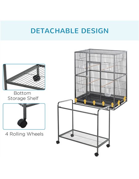 PawHut Large Bird Cage Budgie Cage with Stand, Storage Shelf, Wood Perch for Parrot Canary Parakeet Cockatiels, 81 x 48 x 162.5  - pic 157898 | FastDaddyshop
