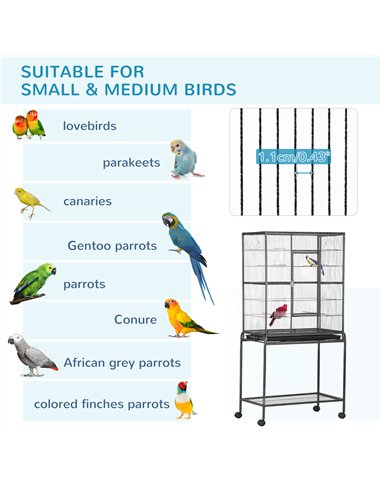 PawHut Large Bird Cage Budgie Cage with Stand, Storage Shelf, Wood Perch for Parrot Canary Parakeet Cockatiels, 81 x 48 x 162.5 