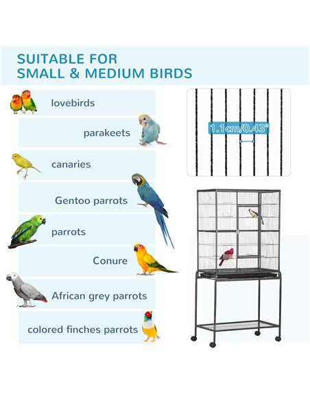 PawHut Large Bird Cage Budgie Cage with Stand, Storage Shelf, Wood Perch for Parrot Canary Parakeet Cockatiels, 81 x 48 x 162.5  - pic 157899 | FastDaddyshop