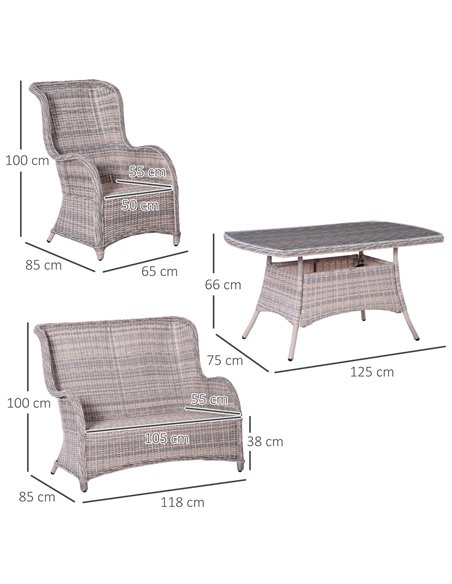 Outsunny Garden PE Rattan Dining Sofa Set with High Back Chairs, Coffee Table, Mixed Grey - pic 15790 | FastDaddyshop