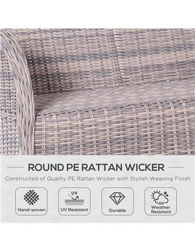 Outsunny Garden PE Rattan Dining Sofa Set with High Back Chairs, Coffee Table, Mixed Grey