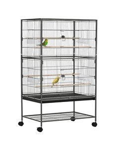 PawHut Large Bird Cage Budgie Cage for Finch Canaries Parakeet with Rolling Stand, Slide-out Tray, Storage Shelf, Food Container