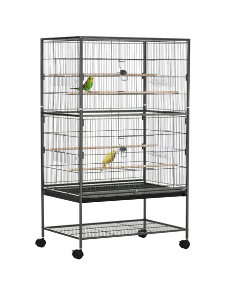 PawHut Large Bird Cage Budgie Cage for Finch Canaries Parakeet with Rolling Stand, Slide-out Tray, Storage Shelf, Food Container - pic 157911 | FastDaddyshop
