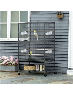 PawHut Large Bird Cage Budgie Cage for Finch Canaries Parakeet with Rolling Stand, Slide-out Tray, Storage Shelf, Food Container 2