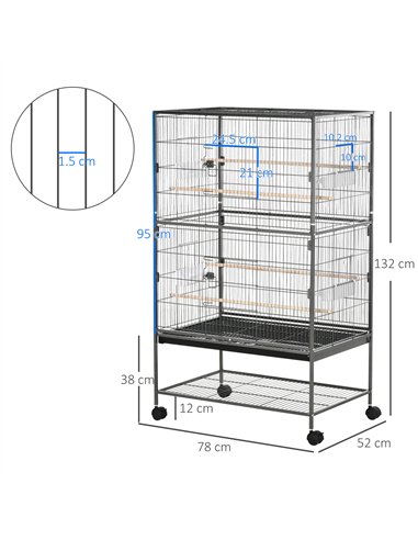 PawHut Large Bird Cage Budgie Cage for Finch Canaries Parakeet with Rolling Stand, Slide-out Tray, Storage Shelf, Food Container