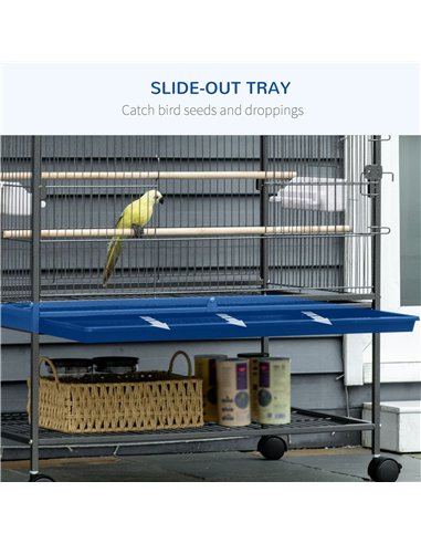 PawHut Large Bird Cage Budgie Cage for Finch Canaries Parakeet with Rolling Stand, Slide-out Tray, Storage Shelf, Food Container
