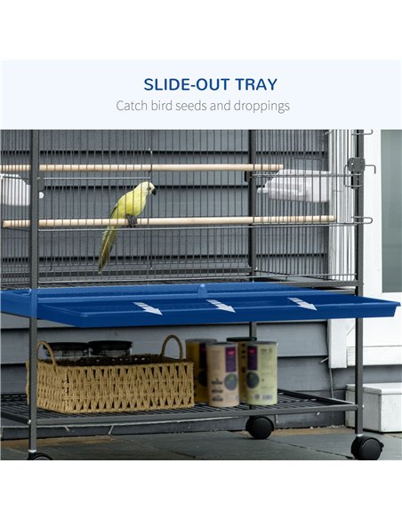 PawHut Large Bird Cage Budgie Cage for Finch Canaries Parakeet with Rolling Stand, Slide-out Tray, Storage Shelf, Food Container - pic 157914 | FastDaddyshop