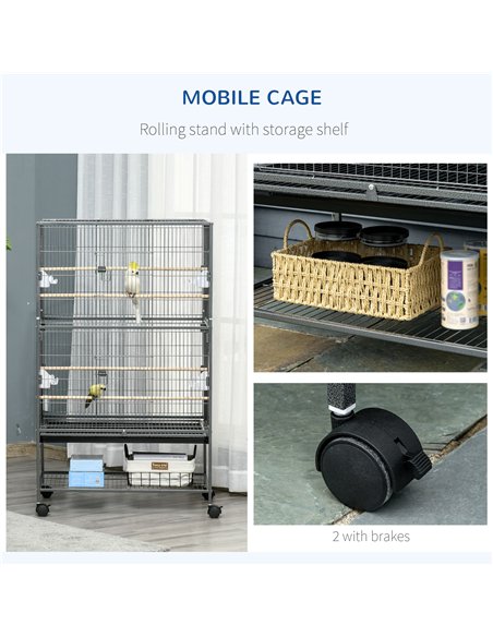 PawHut Large Bird Cage Budgie Cage for Finch Canaries Parakeet with Rolling Stand, Slide-out Tray, Storage Shelf, Food Container - pic 157915 | FastDaddyshop