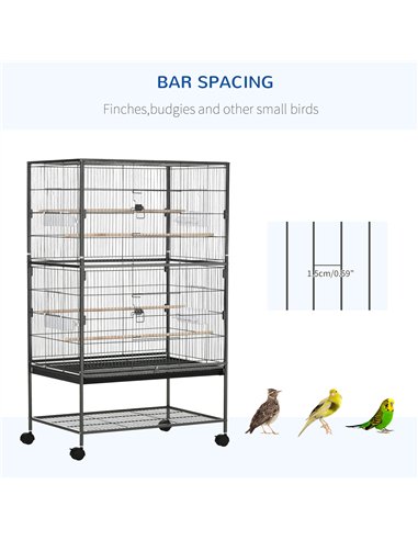 PawHut Large Bird Cage Budgie Cage for Finch Canaries Parakeet with Rolling Stand, Slide-out Tray, Storage Shelf, Food Container